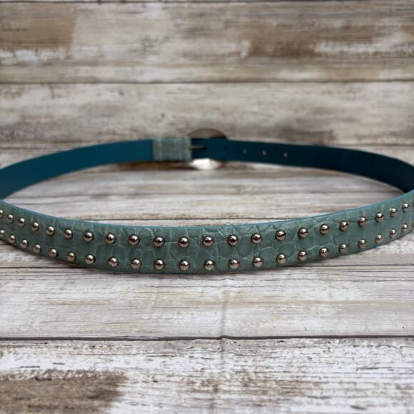 IZOD Leather Belt Sz XL Blue Studded Embossed Western Boho Cowgirl 36” - Picture 8 of 12